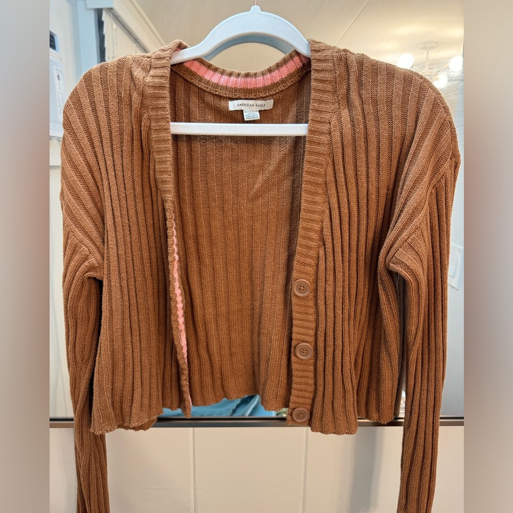 American Eagle Cropped Brown Cardigan